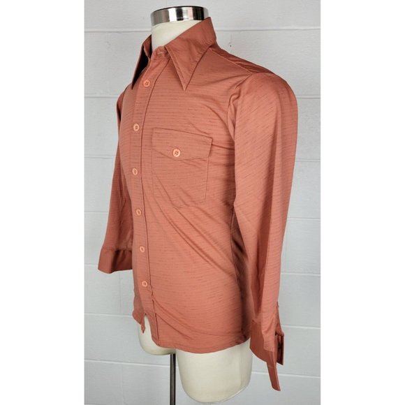 Vintage Gimbels Mens Pink Polyester Button Front Disco Shirt M - Picture 5 of 9